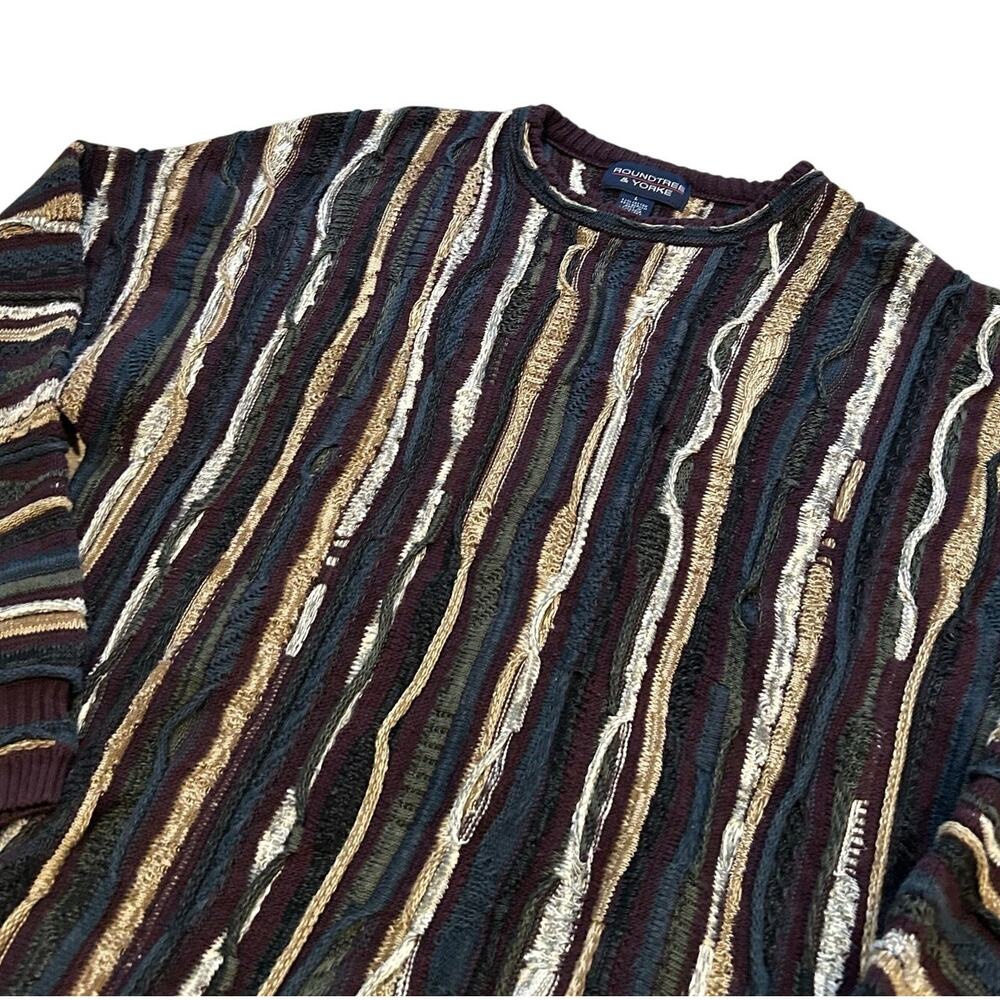 Vintage 90s Earth Tone 3D Textured Knit Coogi Style Sweater Professor Core Large - Picture 14 of 14